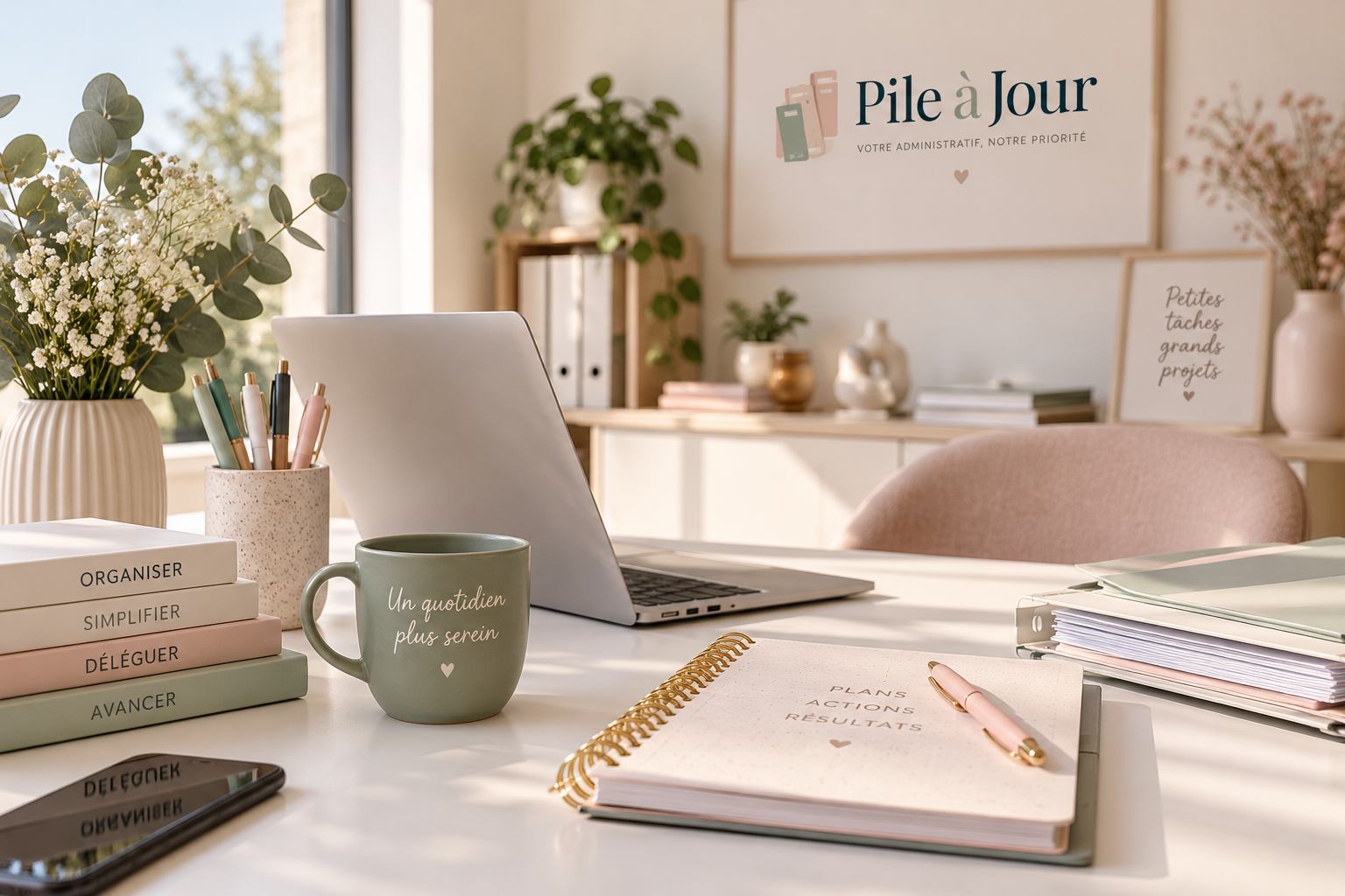 Espace de travail – assistance administrative Pile à Jour